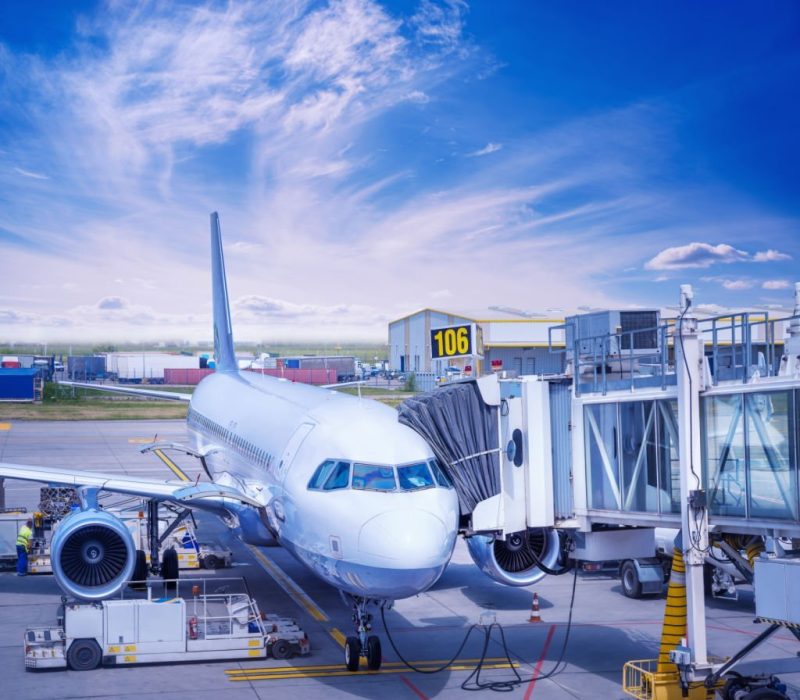 airplane gets prepared for take off